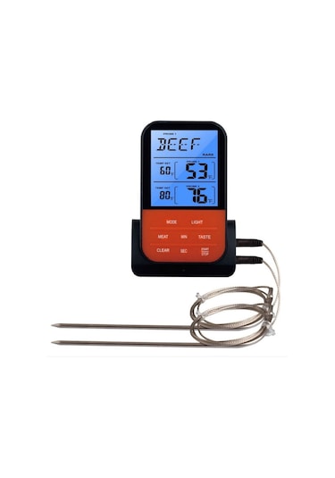 Sones Çift Prob Sensörlü Zamanlayıcılı Lcd Dijital Gıda Termometresi Siyah