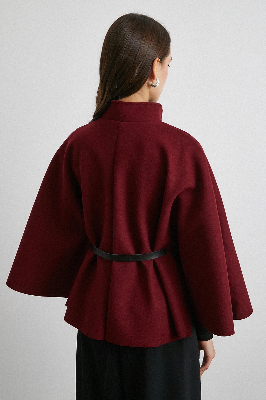 Kemerli Kaşe Panço Bordo Bordo