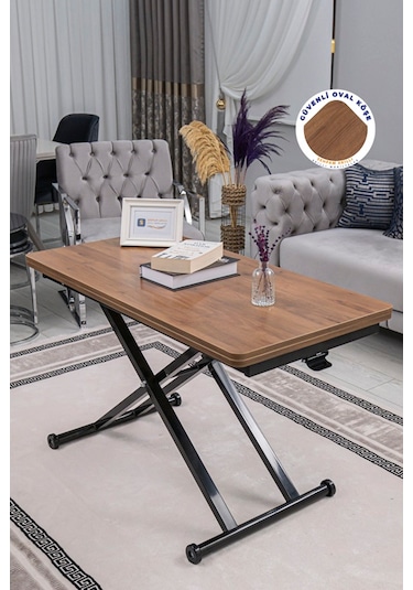 Home Üst Tabla Mdf Ceviz Oval Köşe Alt Ayak Siyah