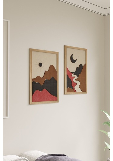 Lüks Manzara Tasarımlı 2'li Ahşap Çerçeveli Tablo