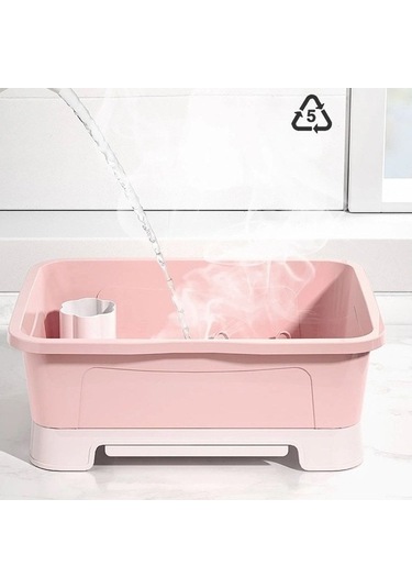 Pazly Kapaklı Plastik Bulaşık Kurutma Rafı - Mutfak Çatal Bıçak Tepsisi - Pembe Renk - Kullanışlı Mutfak Malzemeleri Pembe