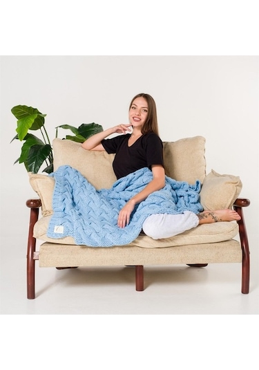 Serenita Saç Örgü Triko Tv Battaniyesi Throw Koltuk Şalı (538861611)-110X160