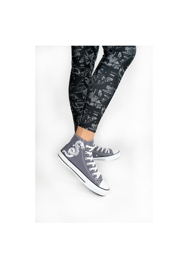 Kadın Keten Bilekli Füme Spor Ayakkabı Füme