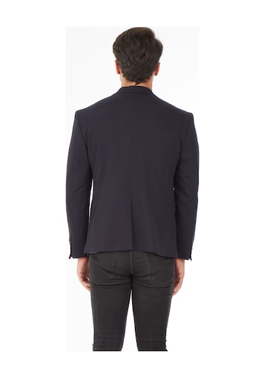 Sposo 5116 Dar Kalıp Örme Kumaş Lacivert Erkek Blazer Ceket Lacivert