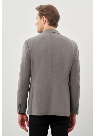 Koyu Antrasit Kazayağı Desen Örme Mono Yaka 2 Düğme 6 Drop Slim Fit Classic Ceket 1002245166 070 Koyu Antrasit