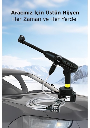 Torima D-015 Siyah Akülü Şarjlı Yüksek Basınçlı Oto Araba Bahçe Yıkama,temizleme Su Tabancası