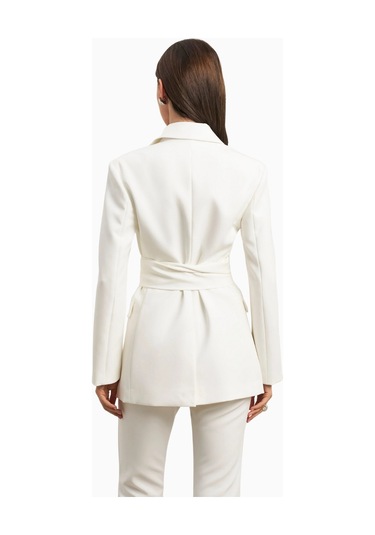 Because Of Alice Classic Blazer With Belt Klasik Blazer Kadın Ceket Beyaz
