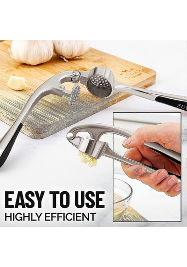 Sarımsak Presi - Silikon Sarımsak Soyucu Ve Temizleme Fırçası Dahil - 3 Parça - Sağlam Kolay Temizlenen Sarımsak Ezici Gümüş Siyah