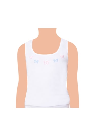 Tutku Kız Çocuk Geniş Askı İşlemeli Atlet 0166 6'lı Paket Beyaz