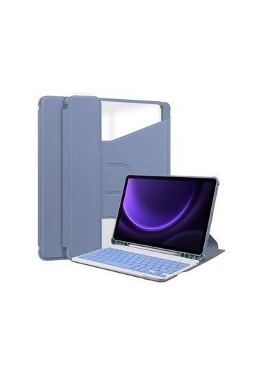 Samsung Galaxy Uyumlu Tab S9 Fe 360 Rotasyon Klavye İle Şeffaf Akıllı Deri Kılıf