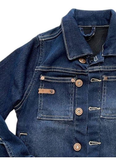 Çocuk Koyu Renk Düğme Detaylı Kot Ceket-14655 Lacivert