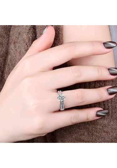 Beyaz Bagueringen 1.0ct Yuvarlak 18k Beyaz Altın Kaplama 100% 925 Gümüş Mozanit Yüzük Pırlanta Testi Geçti Takı Kadın Kız Hediye