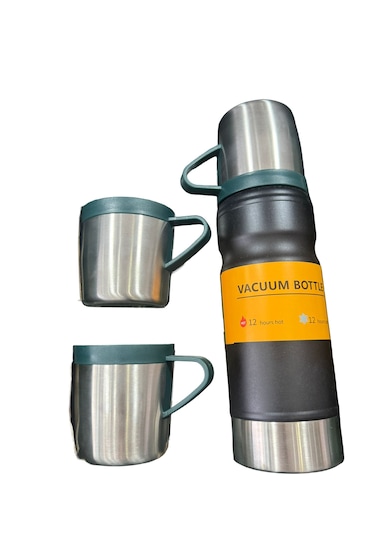 Thermohis 6158 Çelik Termos 3 Bardaklı Set Siyah