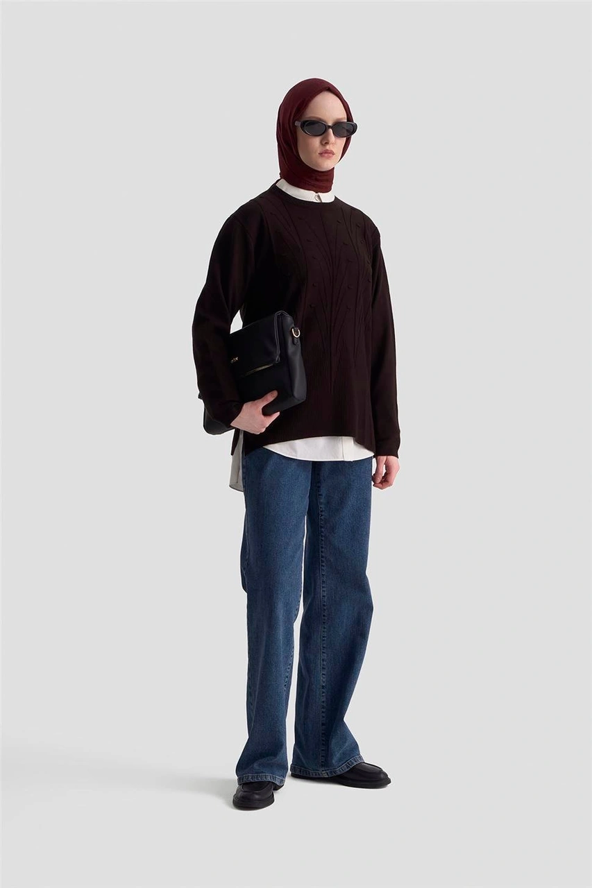 Armine Başak Desenli Kazak 25kd7006 Siyah Siyah