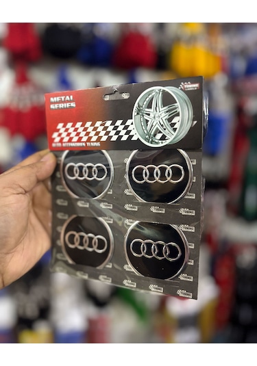 Universal Araç Uyumlu, Audi Jant Göbeği Arması, Sticker 4'lü Set 60mm Gümüş