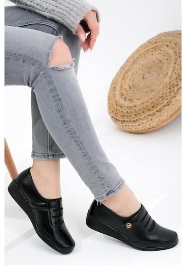 Kadın Siyah Klasik Ayakkabı Ortopedik Anne Ayakkabısı Anne Babet