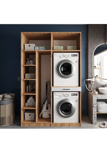 Megan Çamaşır Ve Kurutma Makinesi Dolabı Banyo Dolabı Çam Beyaz Çam - Beyaz