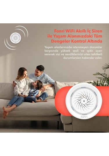 Fonri Akıllı İç Ortam Siren / Isı Nem Ölçer, Wifi, Google Asistan Ve Tuya, Uzaktan Kontrol Wf3-al1-0401-01