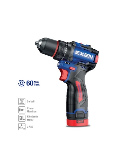 Exen EN 160 DS Kömürsüz Darbeli Şarjlı Matkap