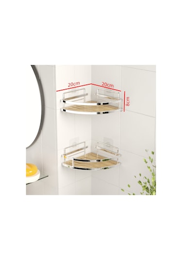 TEKNOTEL YAPIŞKANLI KANCALI 2 ADET BANYO KÖŞE RAFI KROM ST273H Krom