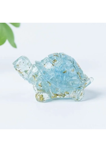 Yaleker Mavi Kaya Kaplumbağa Figürü, Altın Folyo İle Zenginleştirilmiş, Ev Dekoru Ve Feng Shui Amulet, 1 Adet