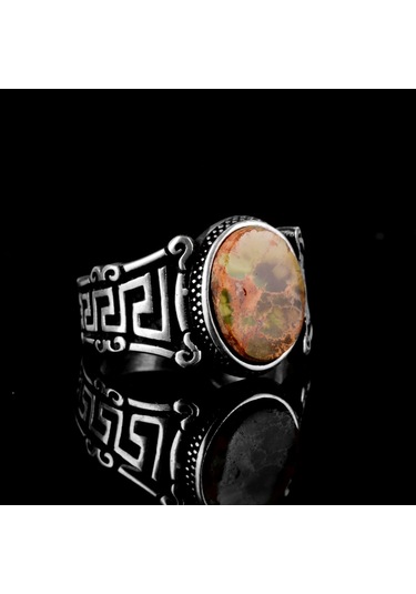 Gerçek Doğal Arizona Turkuaz Taş Yüzük, 925 Ayar Gümüş Erkek Yüzük Gümüş