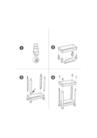 Mithra Life 2 Adet 2 Katlı Tekerlekli Tezgah Altı Gri Banyo Mutfak Rafı Mıt1124 Gri