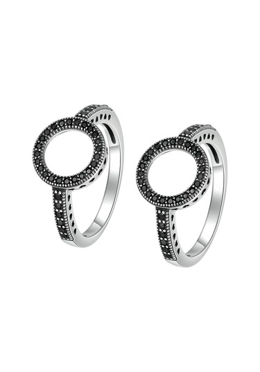 Sones 2 Adet Alaşımlı Şanslı Daire Elmas Halo Yüzük, Yüzük Boyutu: 9 Siyah