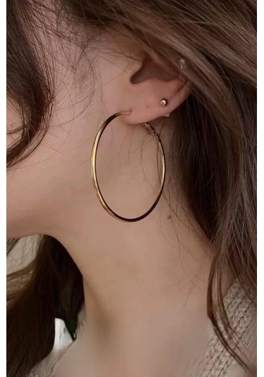 By Zeyna Aksesuar Kadın 316 L Çelik 5 Cm Halka Küpe-5063 Altın