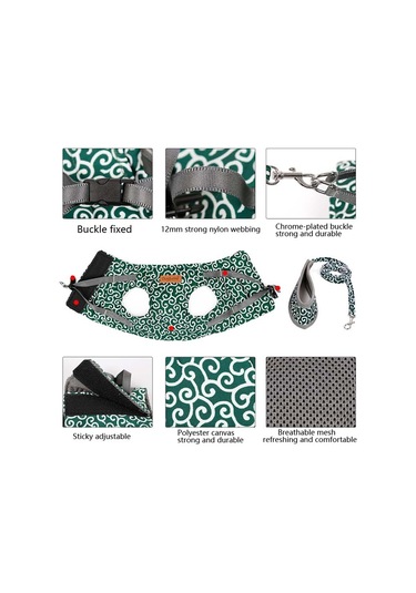 Doglemi Pet Kedi Çekiş Halat Göğüs Koşum Yelek Tipi Çekiş Takım Kedi Yürüyüş İpi, Boyut: S Yeşil Çok Renkli