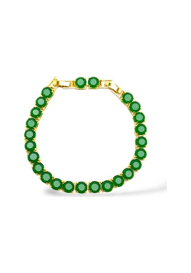 Yeşil Taşlı Ayarlanabilir Su Yolu Çelik Bileklik Altın - Gümüş