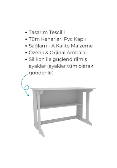 Enda Home Pillar Kütüphaneli Geniş Çalışma Masası 100x56 Cm Beyaz