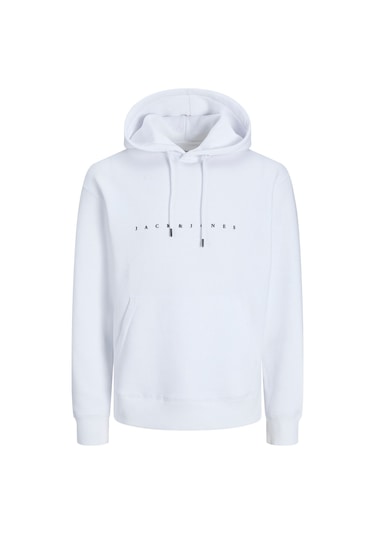 Jack & Jones Kabartma Baskılı Kapüşonlu Sweatshirt - Star 12233972 White Koyu Siyah