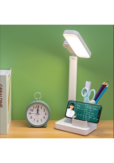 3 Renkli Kalemlikli Telefon Tutuculu Masa Lambası Okuma Işığı Çok Renkli