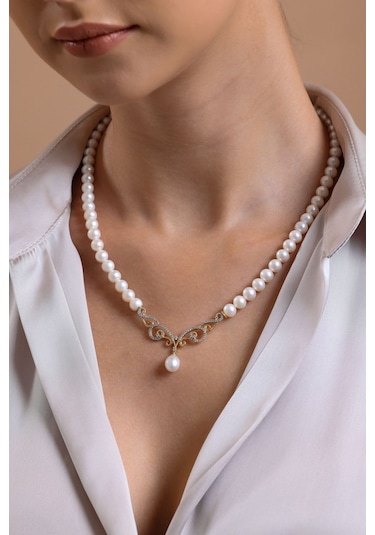 Taşlı Doğal İnci Kolye Bileklik Yüzük Küpe Dörtlü Set - 13