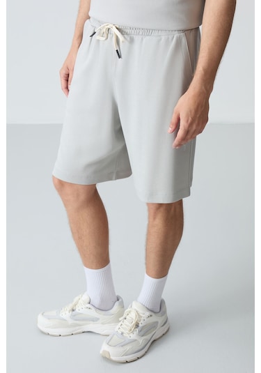 Tommy Life Taş Pamuklu Kalın Yumuşak Dokulu Oversize Fit Basic Erkek Şort Takım - 85257