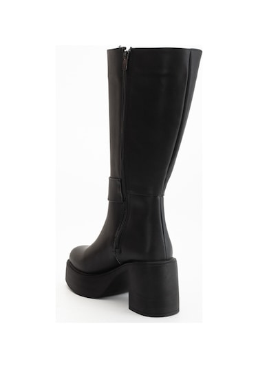 Ventes Kadın Aksesuarlı Kalın Taban & Topuklu Çizme 914311-z Siyah Cilt
