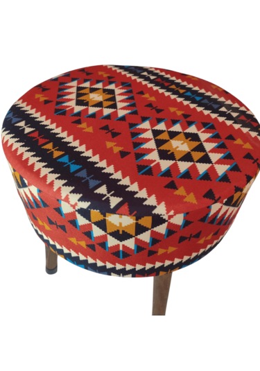 Ustaagac Puf Koltuk Bench Tabure Anadolu Kilim Al- Ahşap Ayaklı Kırmızı - Beyaz