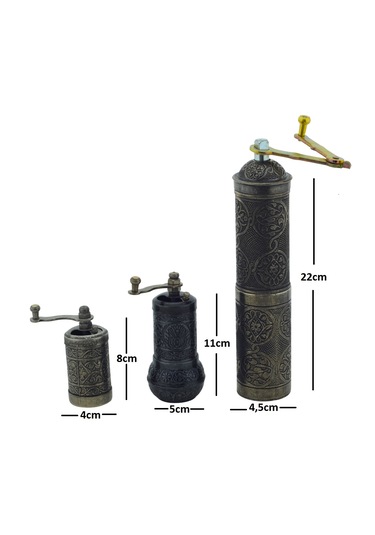 Ludıa Zamak Metal Kalay Renk 3 Lü Set Karabiber,kahve,çörek Otu El Değirmeni Öğütücü Grinder S2 Koyu Gri