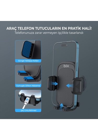 Bix Bxch4 Çok Fonksiyonlu Araç İçi Vantuzlu Telefon Tutucu Siyah