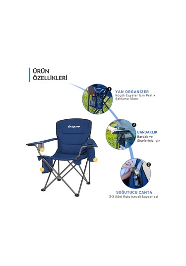 Kingcamp Lotus Xl Cool Ice Ultra Konforlu & Takviyeli Kamp Sandalyesi Blue Mavi