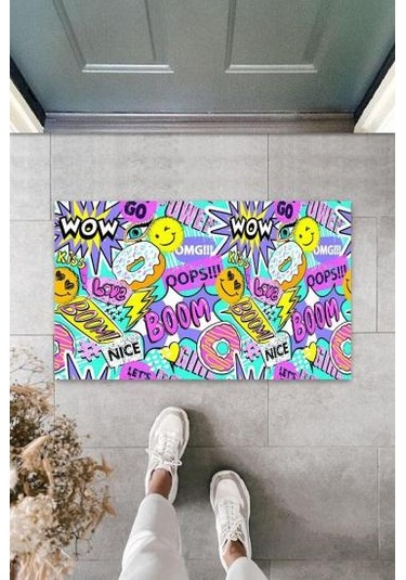 Dijital Wow Boom Renkli Kapı Paspası Dış Mekan Paspas K-3055