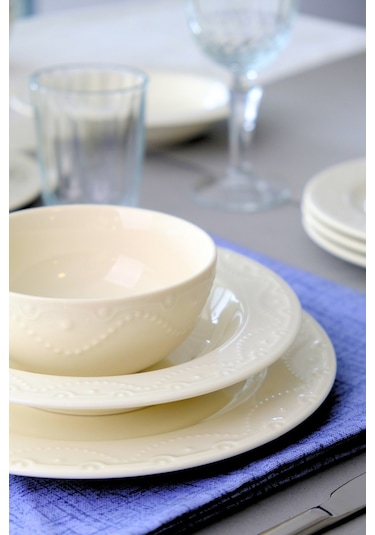 Porser Zincir Transparan Yemek Takımı 6 Kişilik 24 Parça Znc24yk Krem