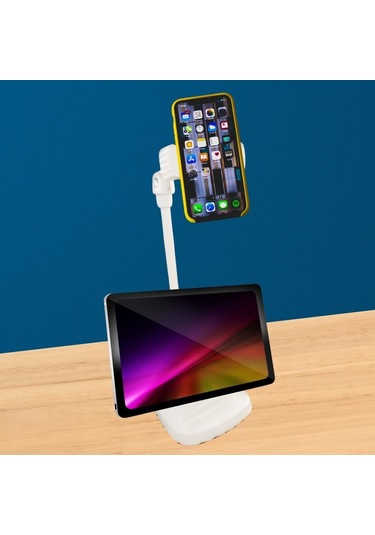 Zmc Bilişim Masa Üstü Tablet Ve Telefon Tutucu Plastik Aparat Beyaz Telefon Standı