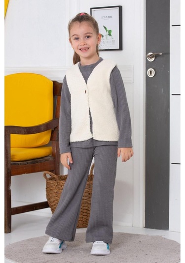 Bayramlık 3 Parça Yelekli Alt Üst Takım Gri