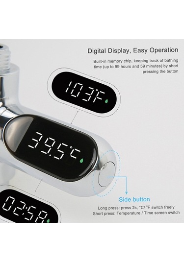 Supermarket1 Bebek Duş Su Sıcaklığı Ölçerü, 5-85 C, Akıllı Led, Pilli Olmayan, Su İle Çalışan, Su Arıtıcı Termometre