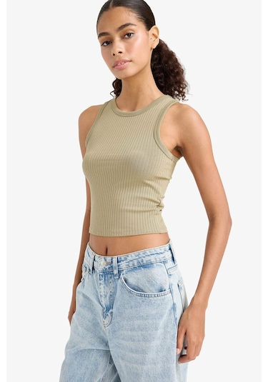 Defacto Slim Fit Dar Kesim Halter Yaka Fitilli Kaşkorse Atlet A8859ax25aukh459 Haki