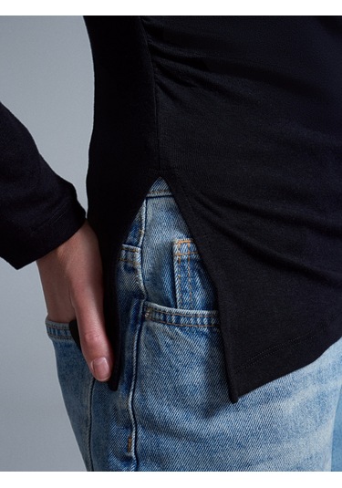 Dilvin 32198 Kayık Yaka Büzgülü Top-siyah Siyah