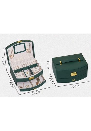 Yystore Takı Saklama Kutusu Çift Çekmeceli Tip Koyu Yeşil