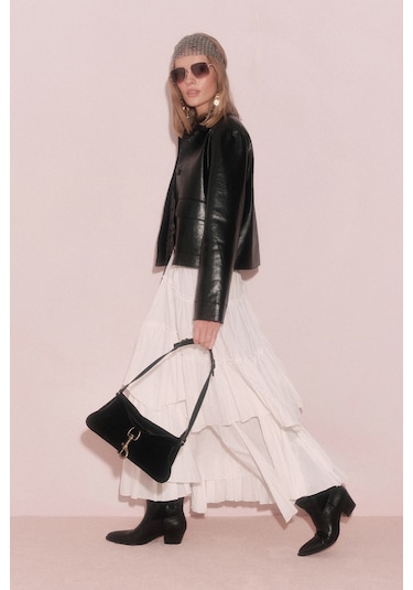 Katlı Boho Vual Etek Ekru Ekru